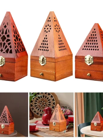 Cone Holder Pyramid Wood Incense Burner Box